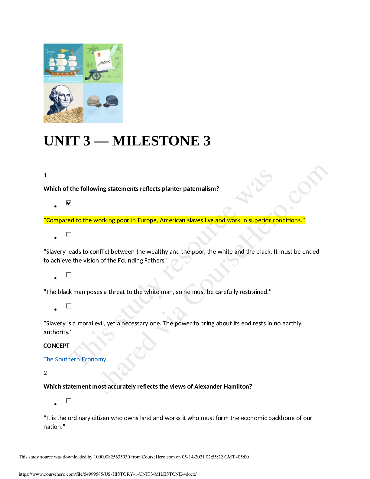 Preview image for US HISTORY 1 UNIT3-MILESTONE 4 Questions and ANSWERS,100% CORRECT