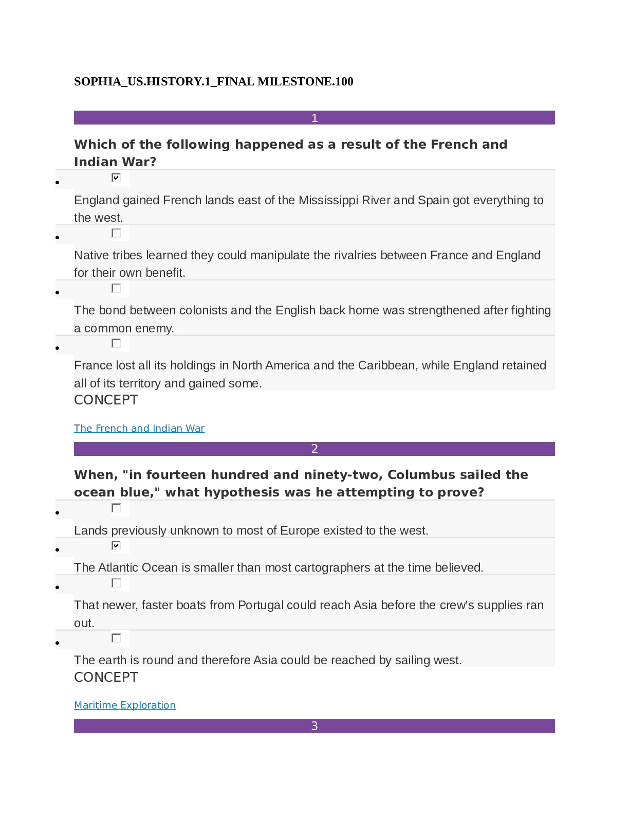 Preview image for SOPHIA LEARNING_US.HISTORY.1_FINAL MILESTONE.100% CORRECT