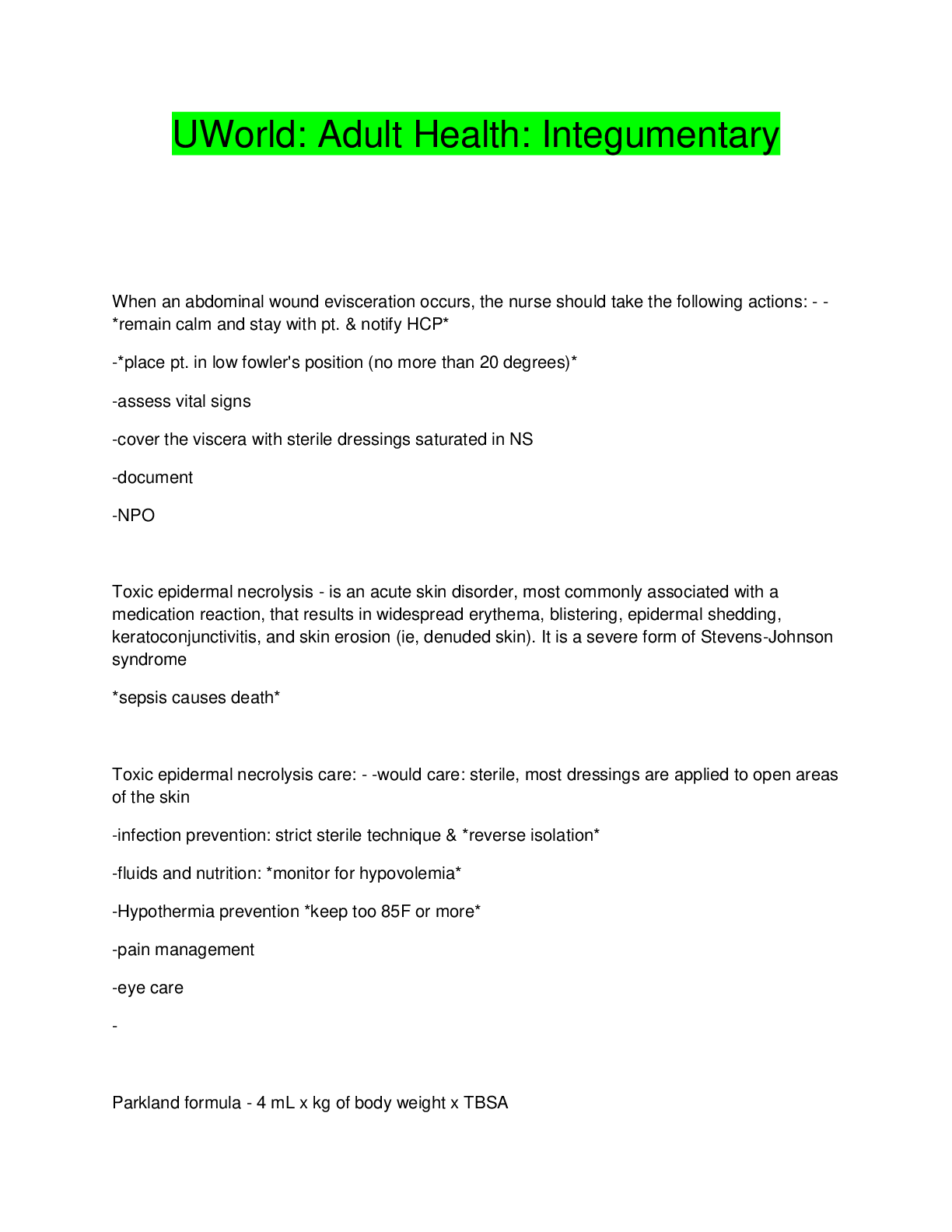 Preview image for UWorld: Adult Health: Integumentary