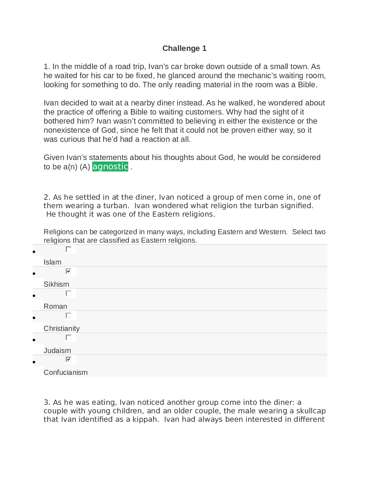 Preview image for REL 101. Sophia Milestone. Unit 1 Challenges. 100% Correct.