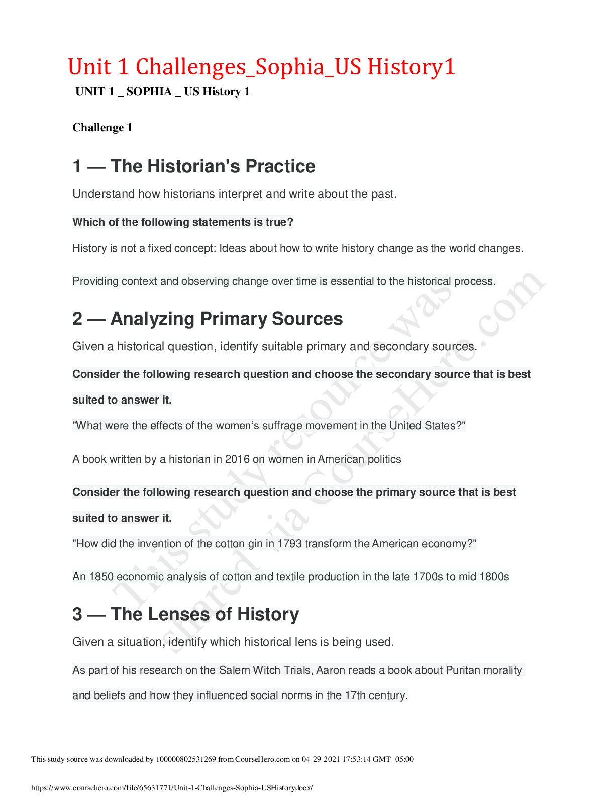 Preview image for Unit 1 Challenges_Sophia_US History 1,100% CORRECT