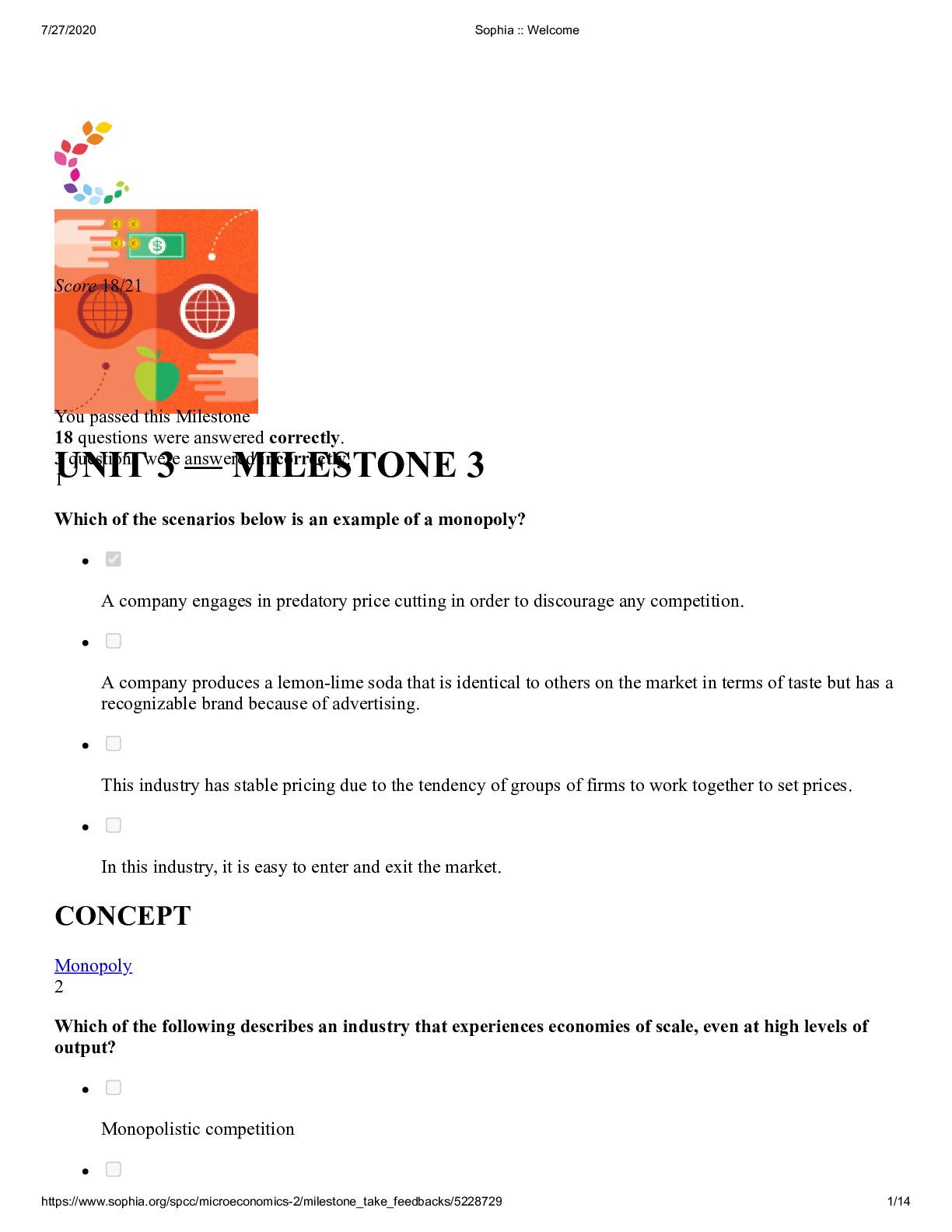 Preview image for FINC 306 Sophia __ Microeconomics Unit 3 Milestone 3. Score 18/21. Passed this Milestone.