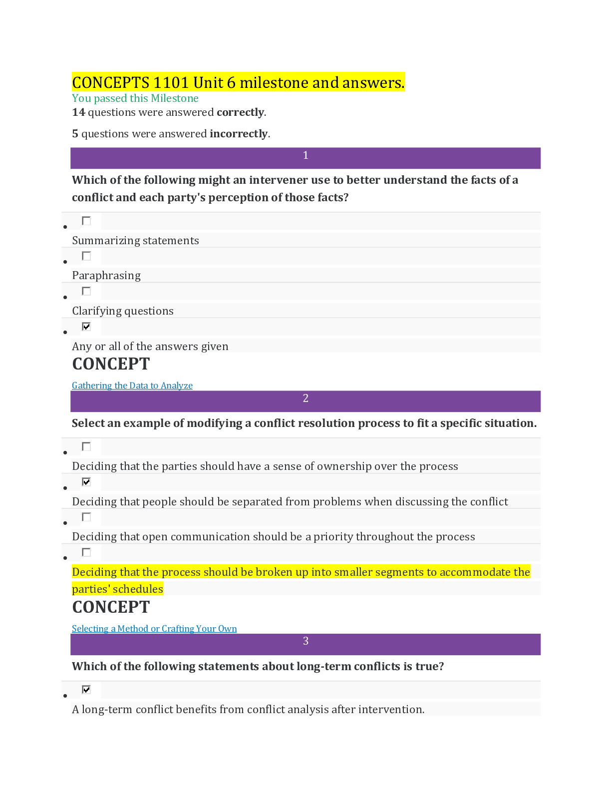Preview image for CONCEPTS 1101 Conflict Resolution Milestone – 6  Sophia Milestone and answers
