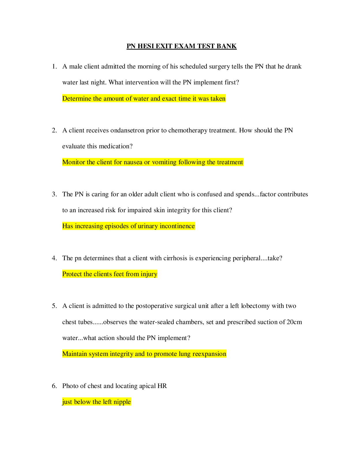 Preview image for HESI PN V1 EXIT EXAM TEST BANK 2019-2021 Latest Update Grade A