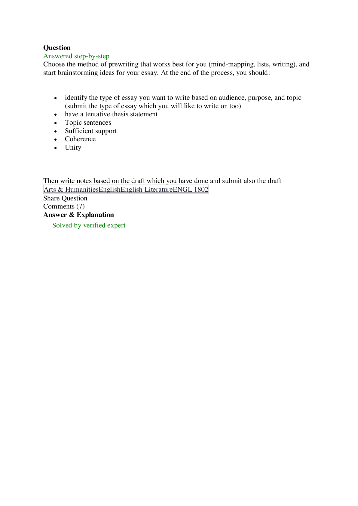 Preview of Algoma University  ENGL  ENGL 1802  Choose the method of prewriting that works best for yo