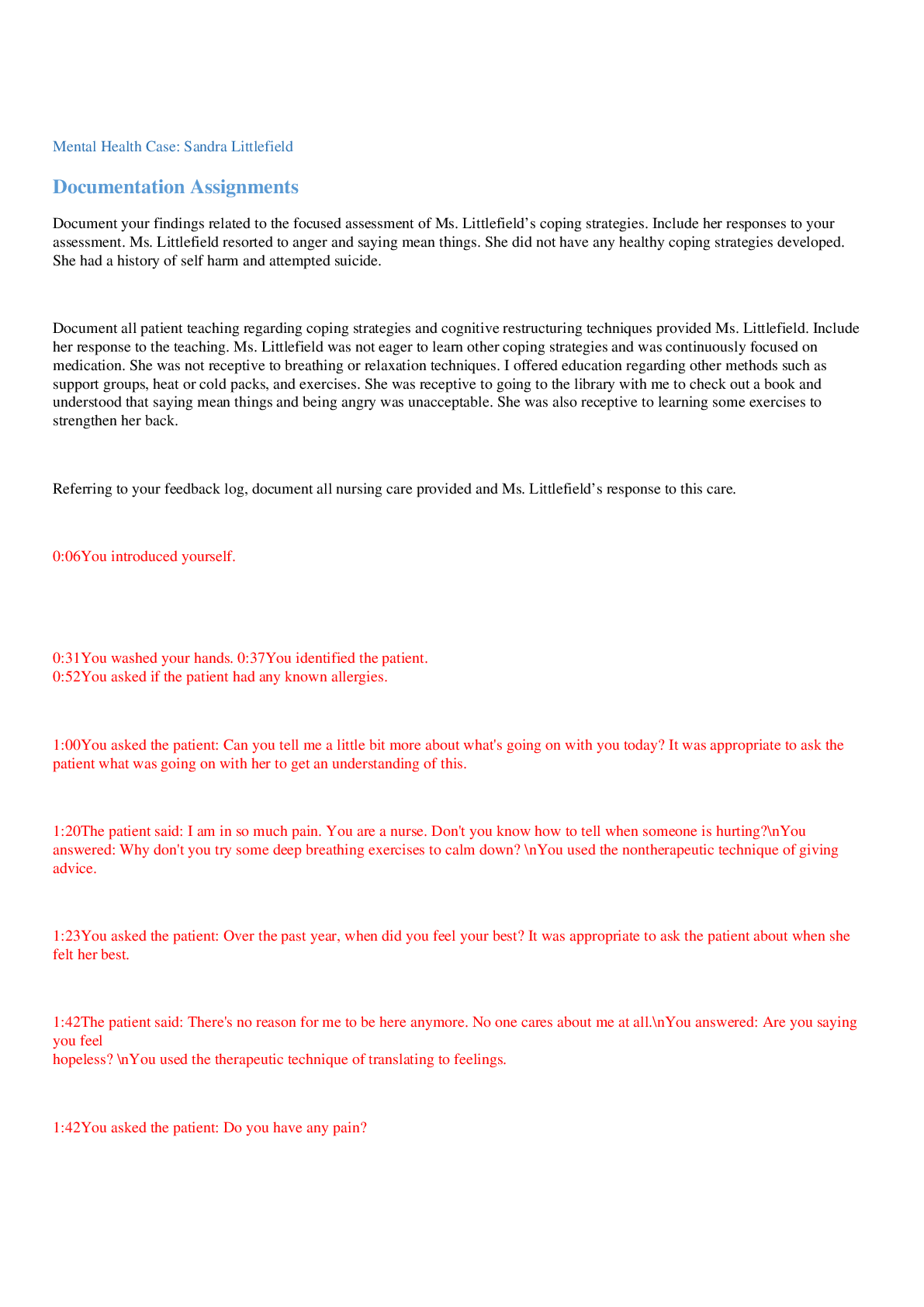 Preview image for Mental Health Case: Sandra Littlefield