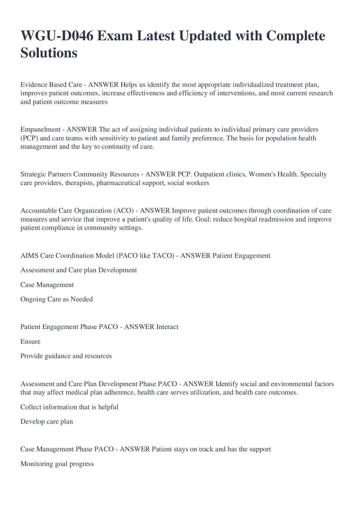 WGU-D046 Exam Latest Updated with Complete Solutions
