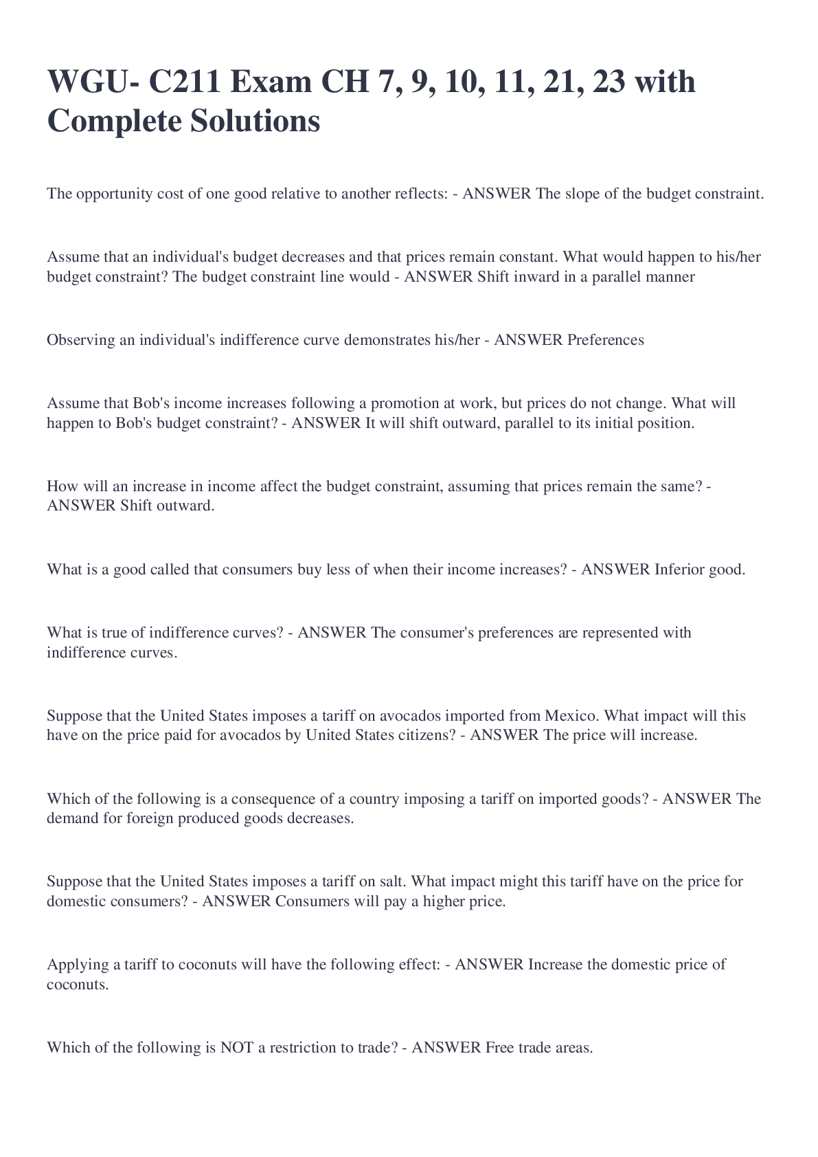 Preview image for WGU- C211 Exam CH 7, 9, 10, 11, 21, 23 with Complete Solutions