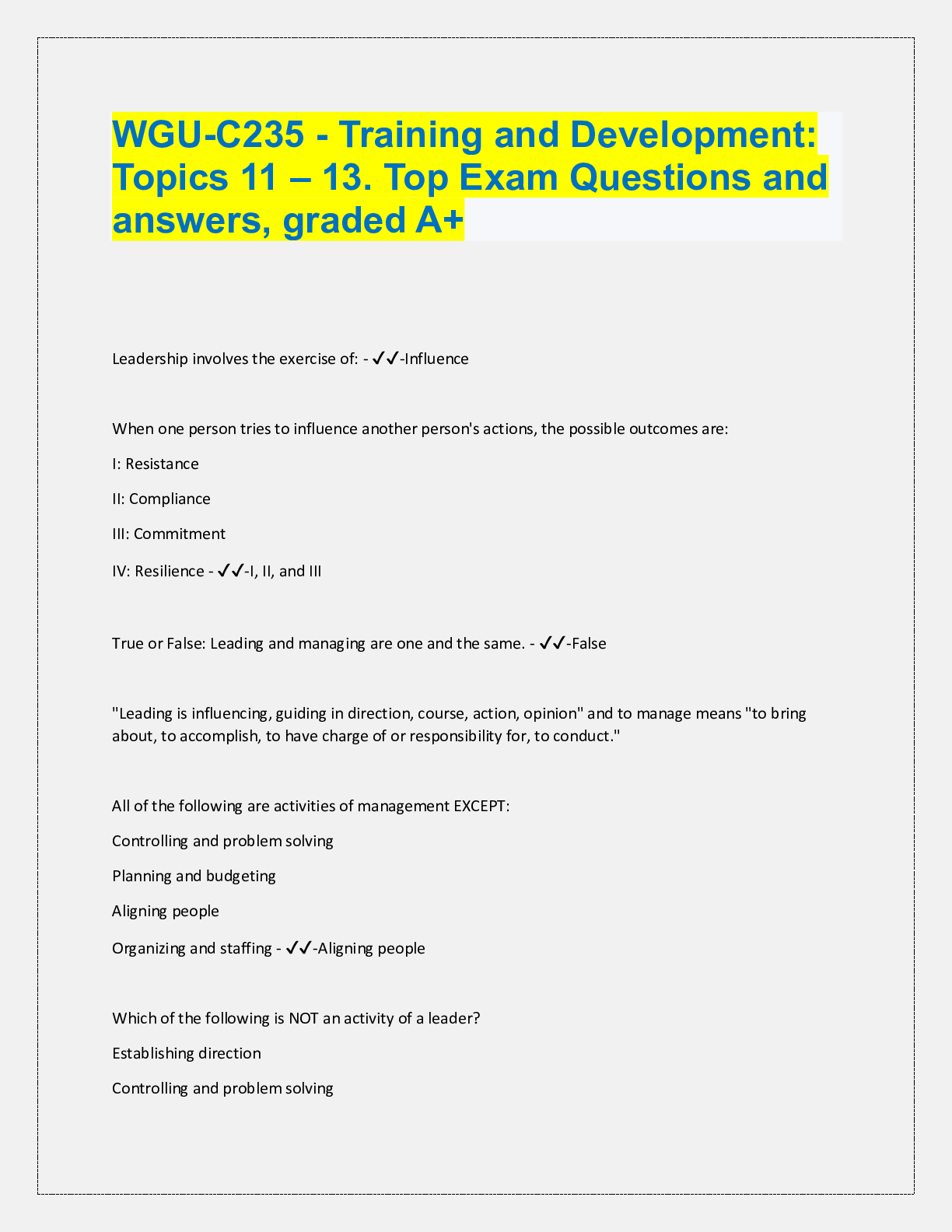 Preview of WGU - C779 Exam Review. Easy revision. Verified.