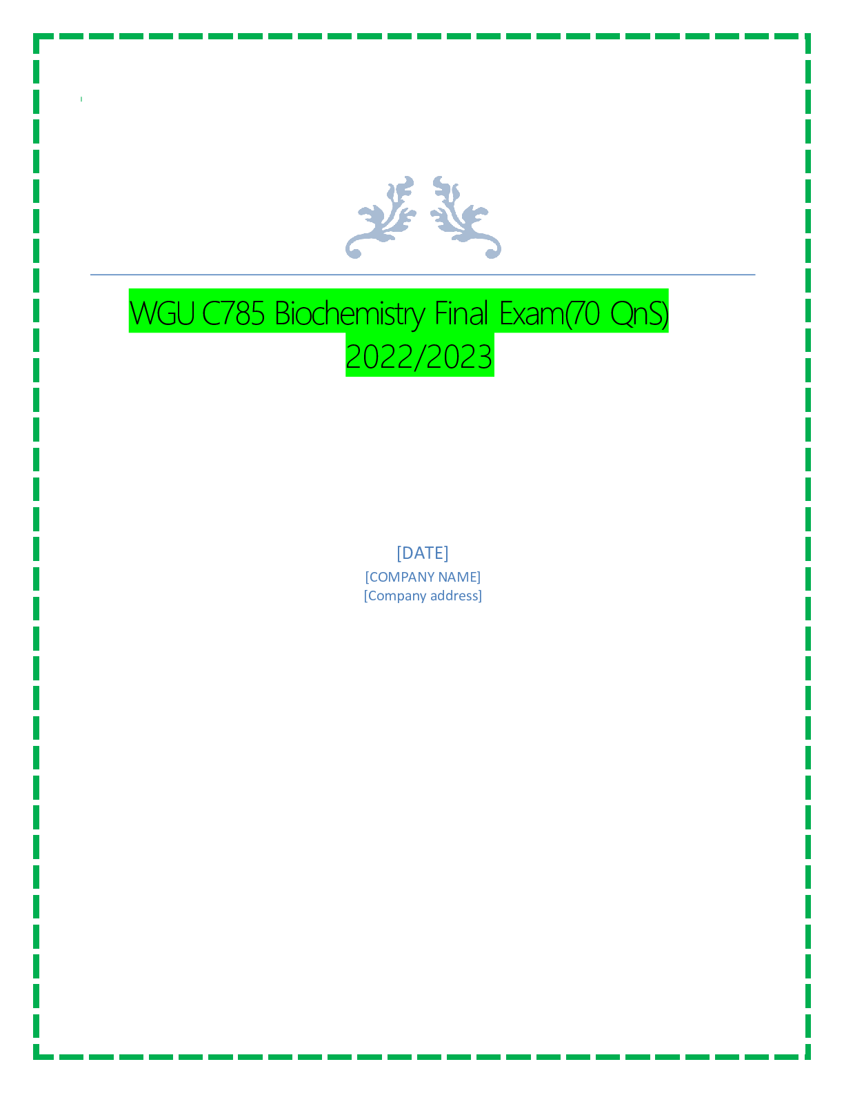 Preview image for WGU C785 Biochemistry Final Exam (70 QnS)