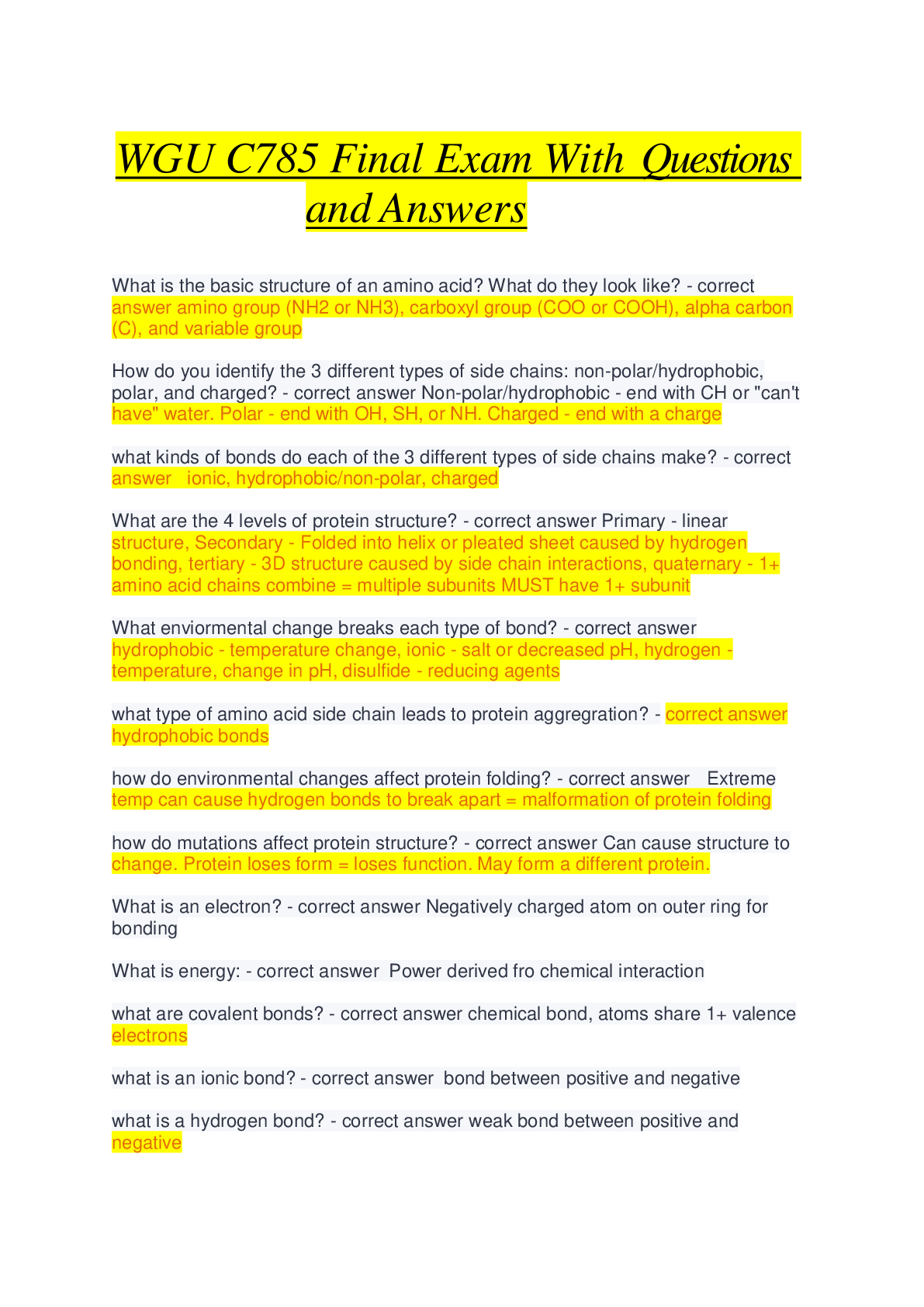 Preview image for WGU C785 Final Exam With  Questions and Answers