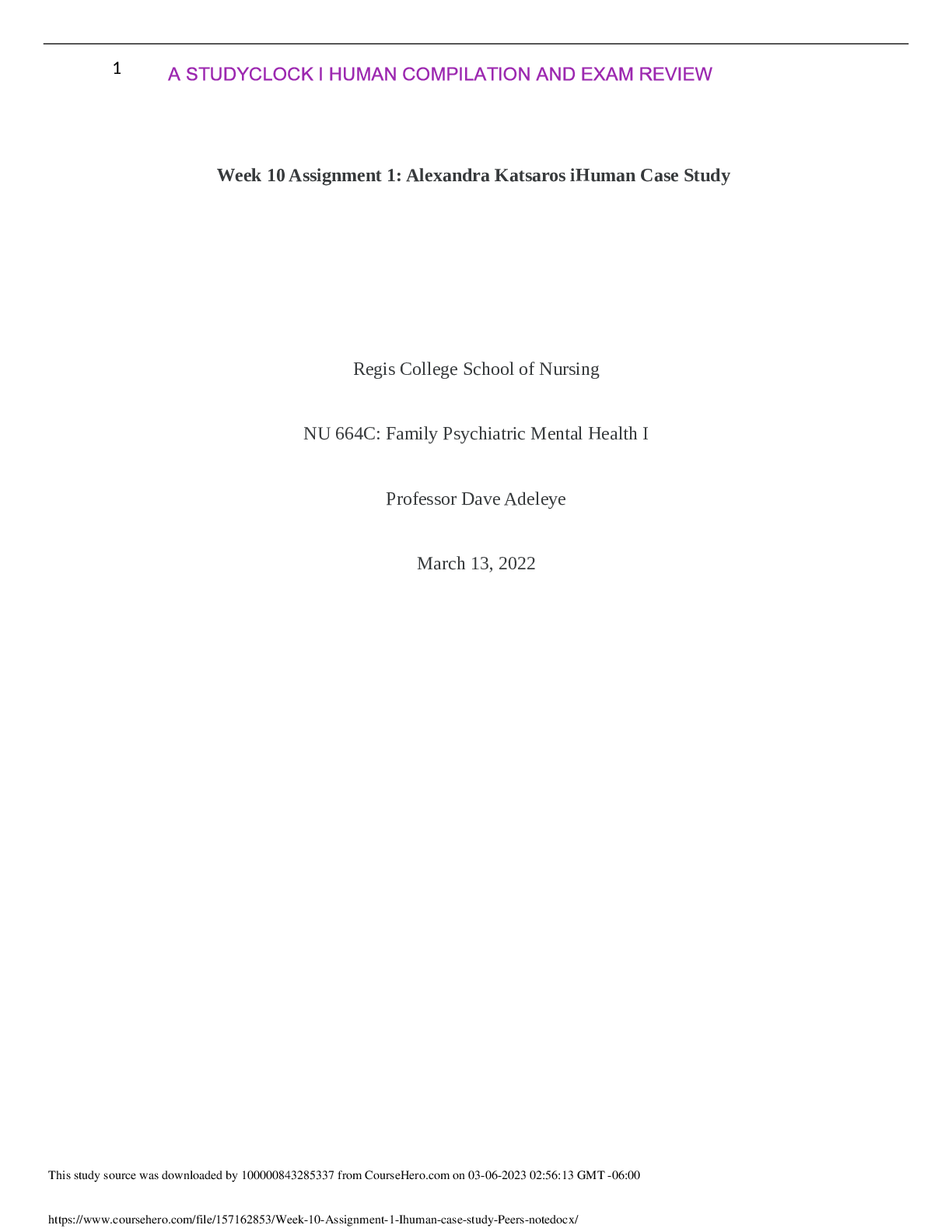 Preview image for Week 10 Assignment 1 Ihuman case study-Peers note