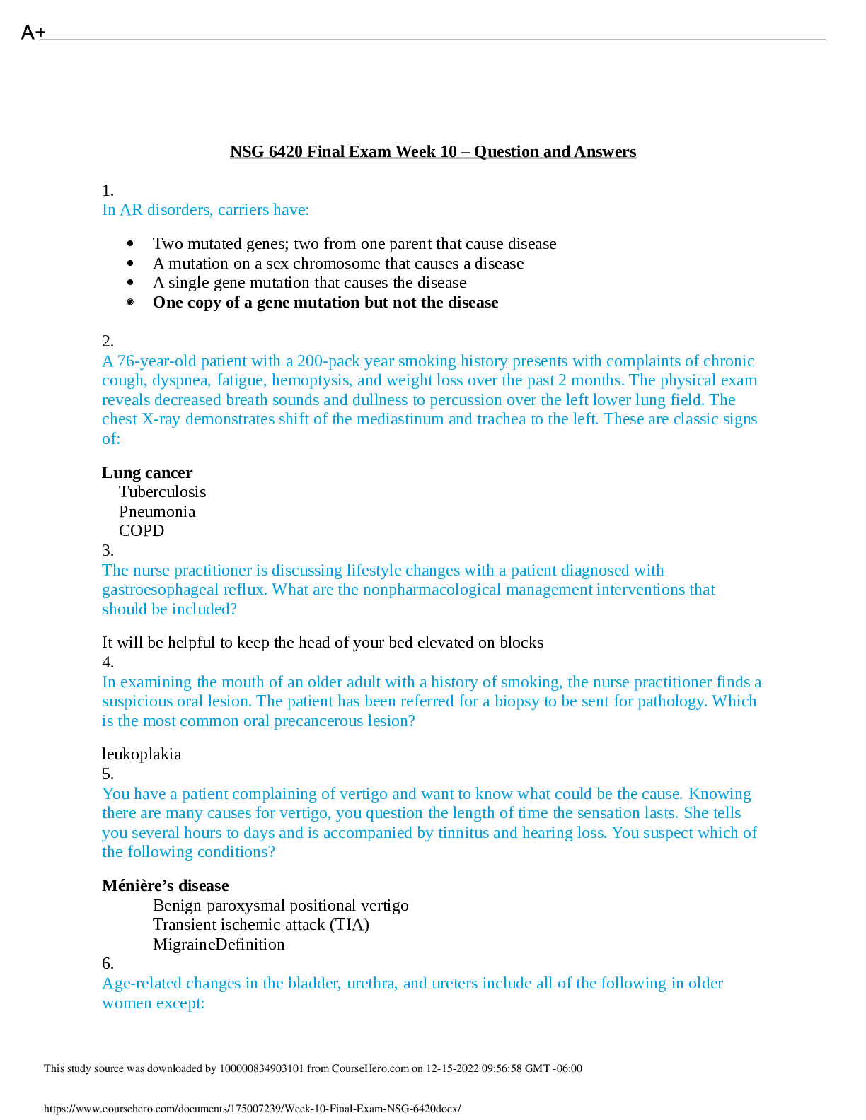 Preview image for NSG 6420 Final Exam Week 10 – Question and Answers