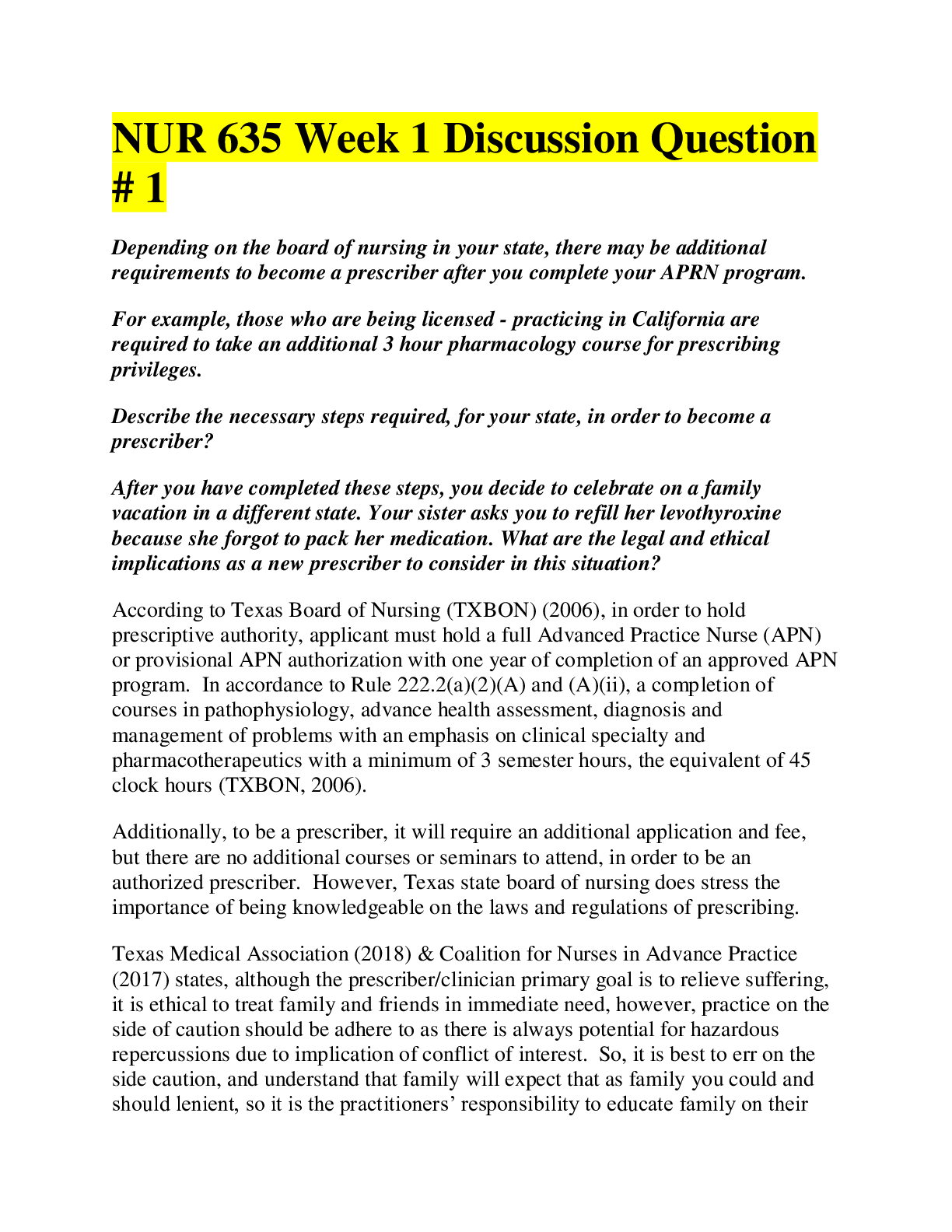 Preview of NUR 635 Week 1 Discussion Question # 1/COMPLETE SOLUTION
