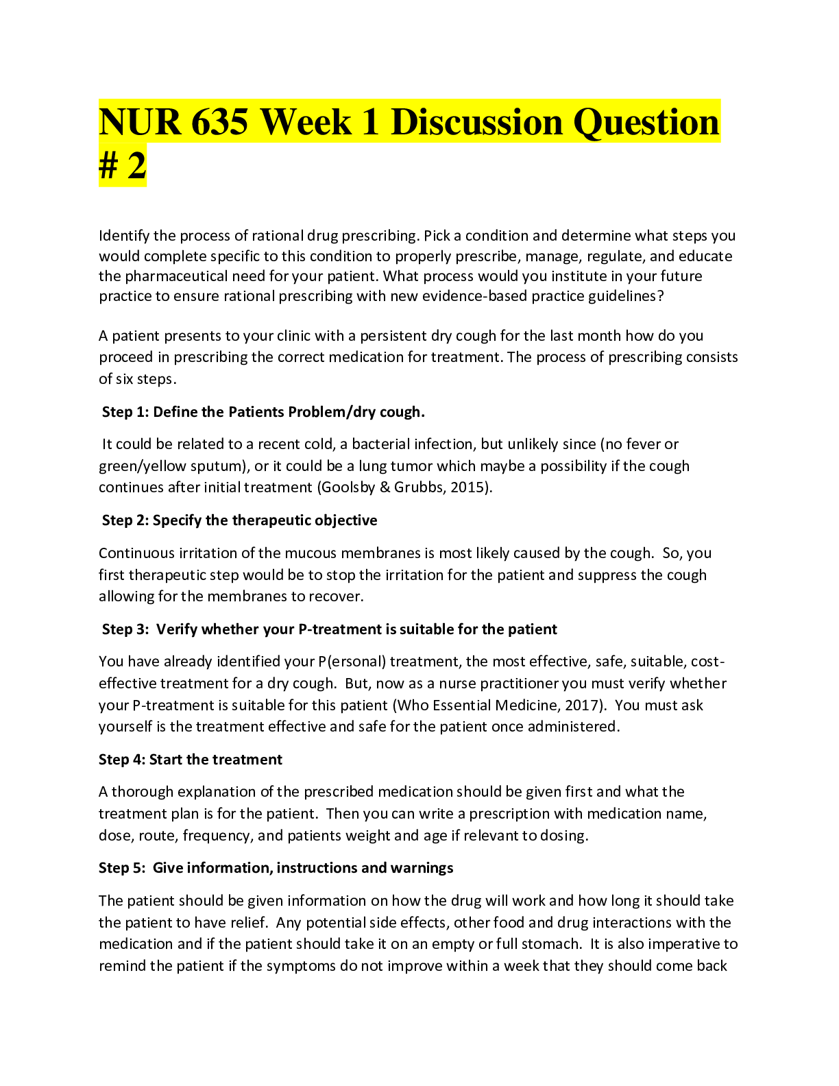 Preview of NUR 635 Week 1 Discussion Question # 2/COMPLETE SOLUTION