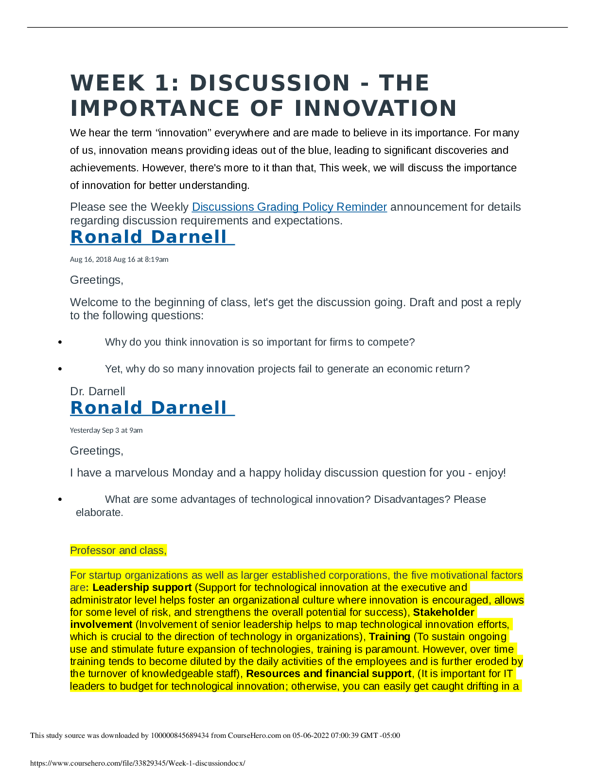 Preview image for NR 602 Week 1 Clinical Site Discussion (2 Versions) Complete Solution