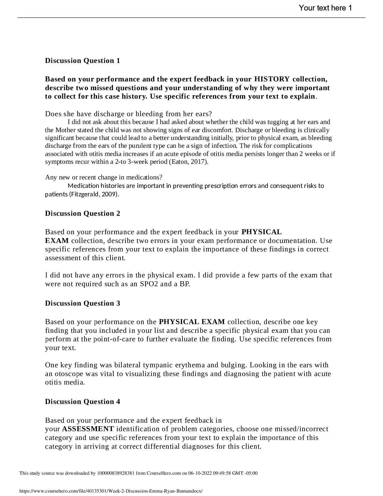 Preview of Ihuman Week 2 Discussion Emma Ryan Case Study