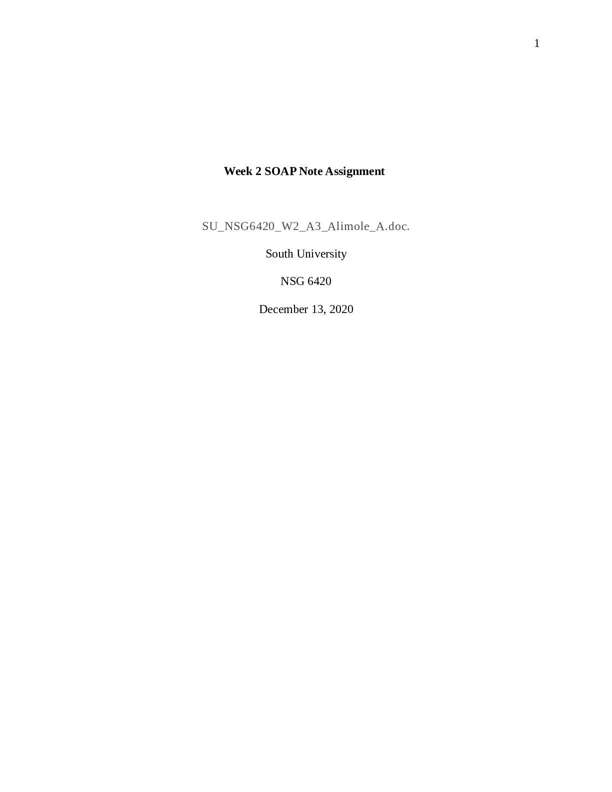 Preview image for NSG 6420 Week 2 SOAP Note Assignment | South University, Savannah