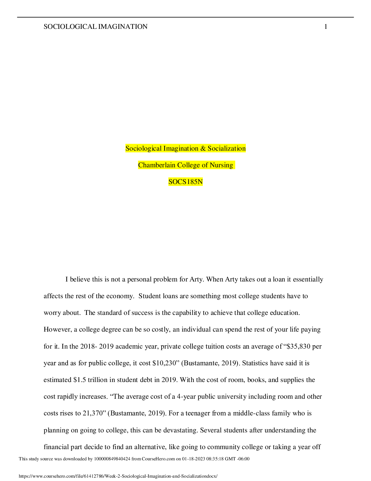 Preview image for SOCS 185N Week 2 Assignment: Sociological Imagination & Socialization LATEST  OF 2021