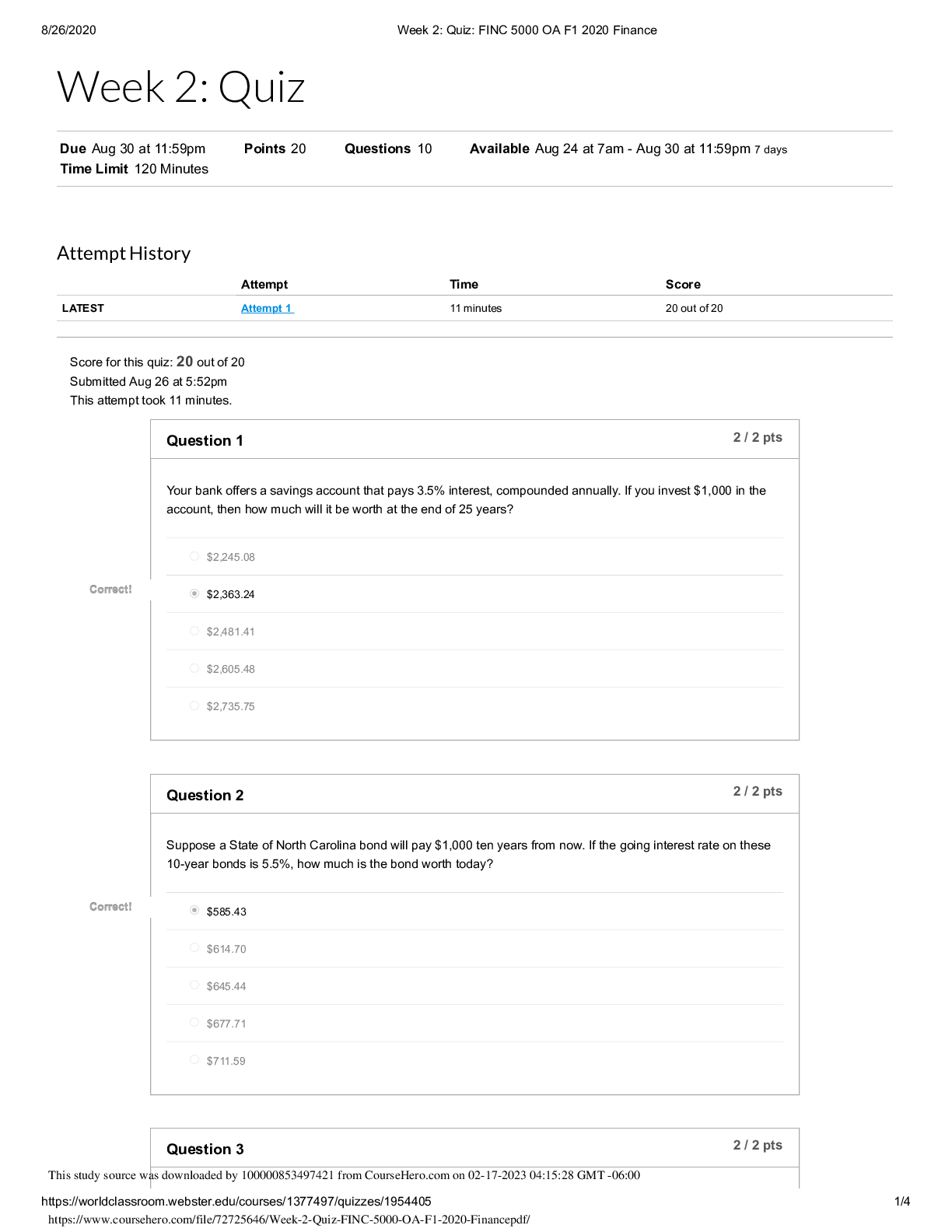 Preview image for Week 2: Quiz | Download for quality grades | 100% solved quiz|