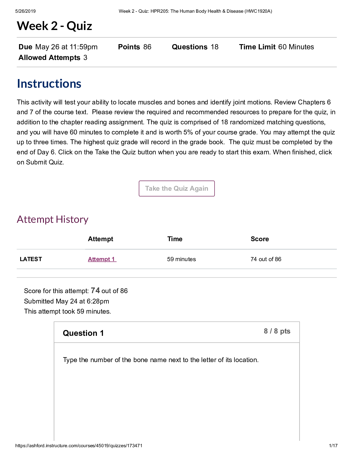 Preview image for Ashford University HPR 205 Week 2 - Quiz_ HPR205_ The Human Body Health & Disease (HWC1920A)