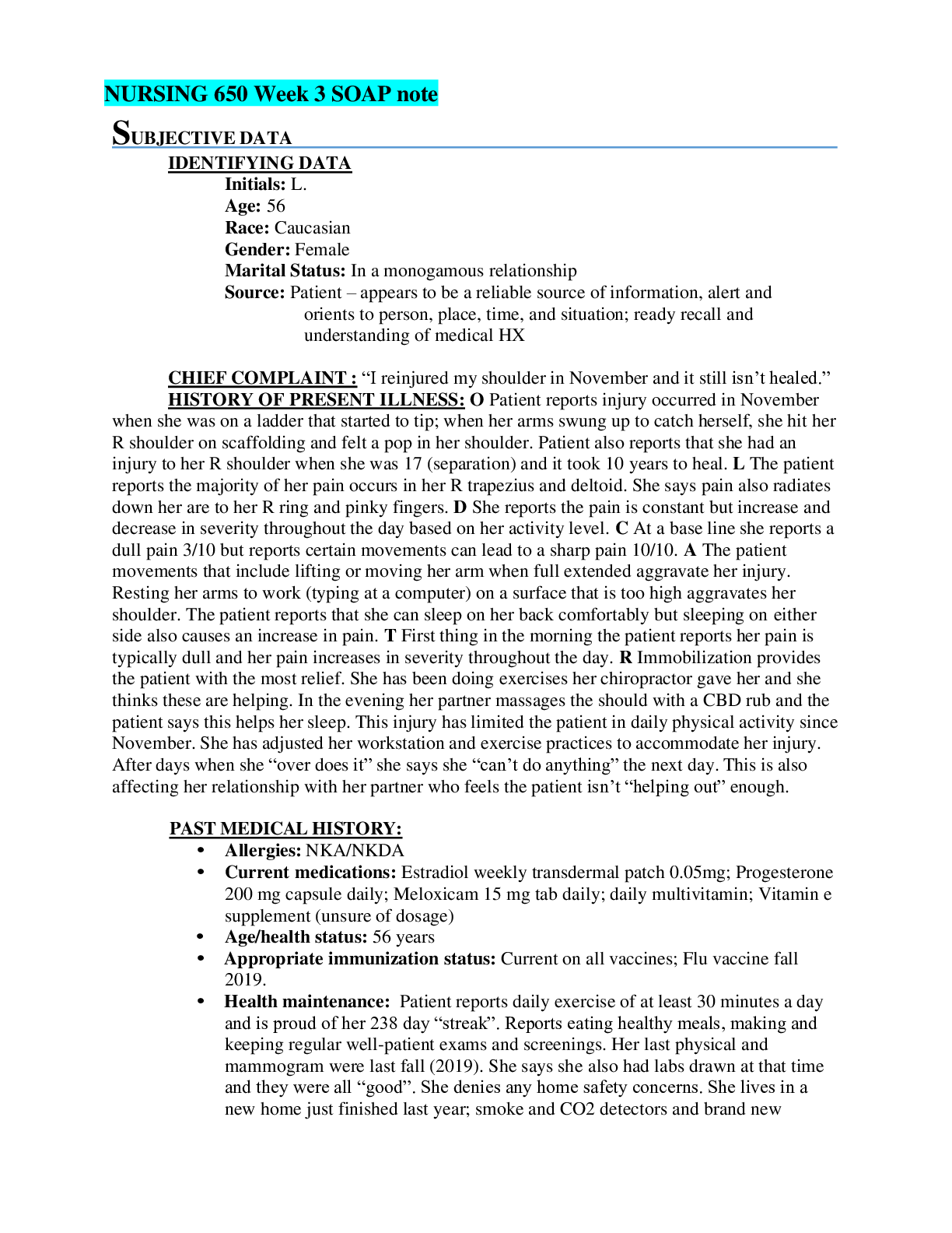Preview image for (solved) NURSING 650 Week 3 SOAP note_ Summer 2020/2021