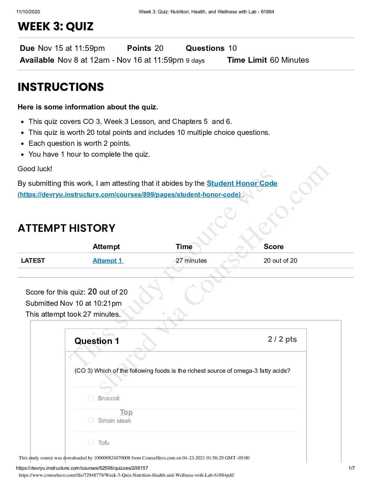Preview image for SCI 228 Week 3_ Quiz_ Nutrition, Health, and Wellness with Lab - 61884 {scored A+}