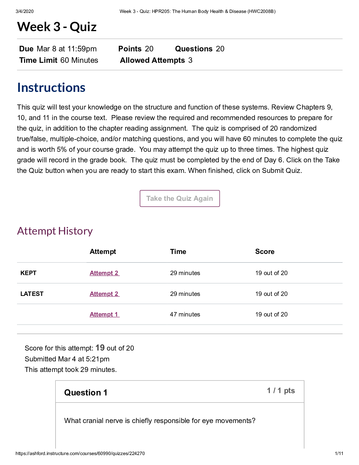 Preview image for Ashford University HPR 205 Week 3 - Quiz_ HPR205_ The Human Body Health & Disease