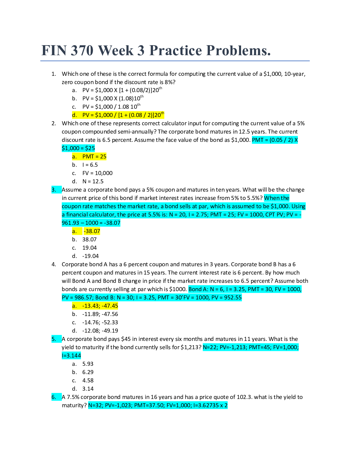 Preview of University of Phoenix - FIN 370Week 3 practice problems. 37 Questions and Answers. 100% Co