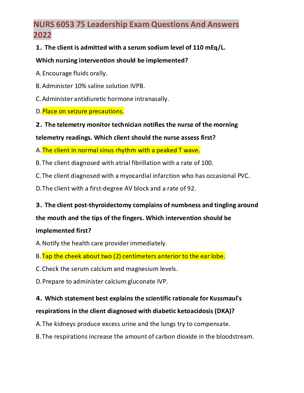 Preview image for NURS 6053 75 Leadership Exam Questions And Answers 2022