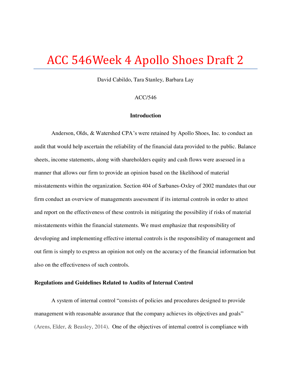 Preview image for ACC 546 Week 4 Apollo Shoes Draft 2