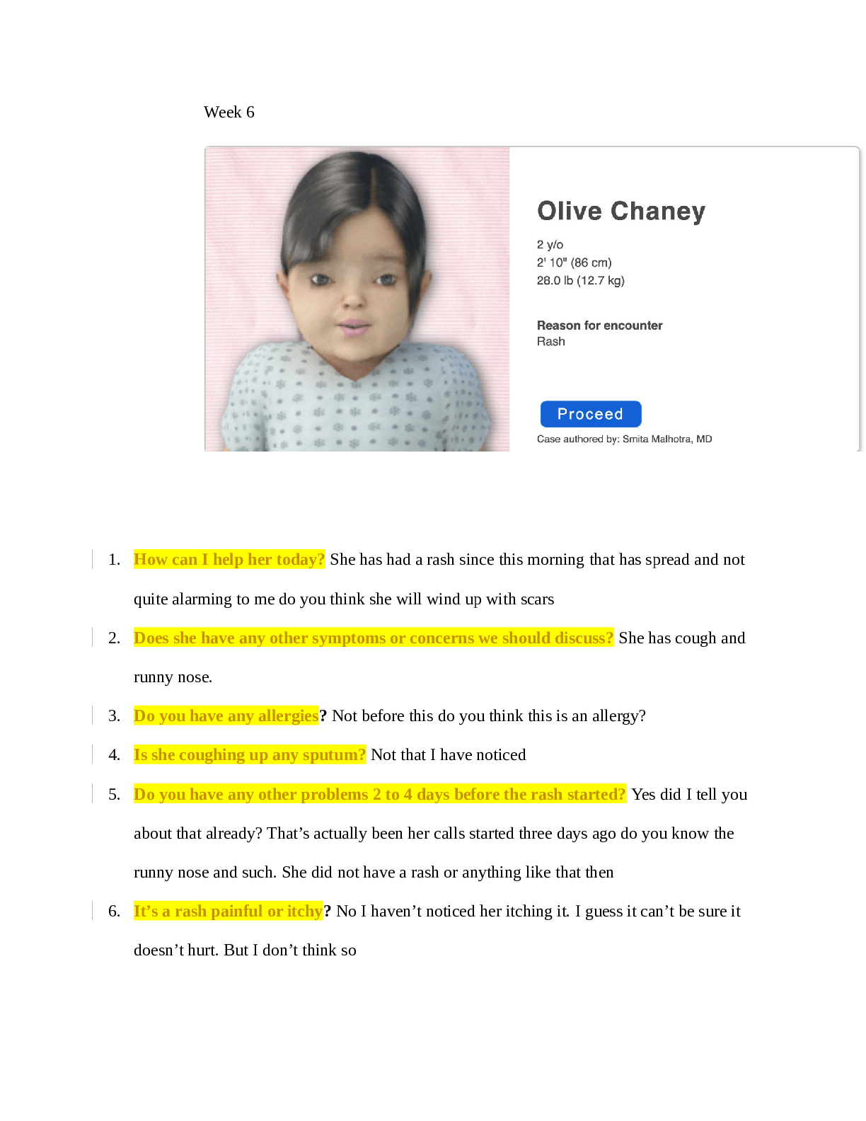 Preview image for Olive Chaney IHuman Case Study reason For Encounter; Rash- Week 6 (Answered/graded A+)