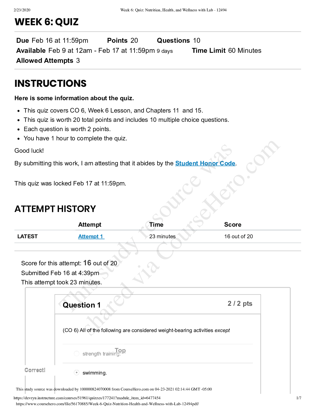 Preview image for SCI 228 Week 6_ Quiz_ Nutrition, Health, and Wellness with Lab - 12494