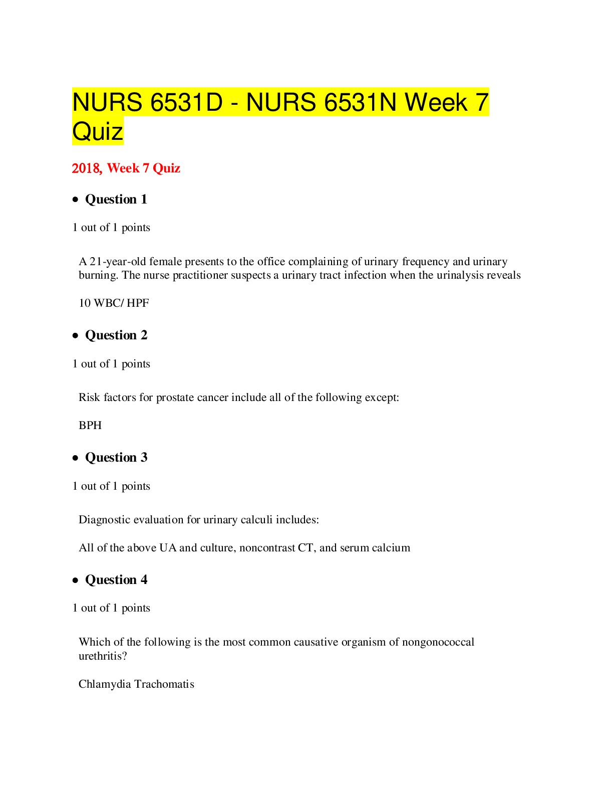 Preview image for NURS 6531D - NURS 6531N Week 7 Quiz