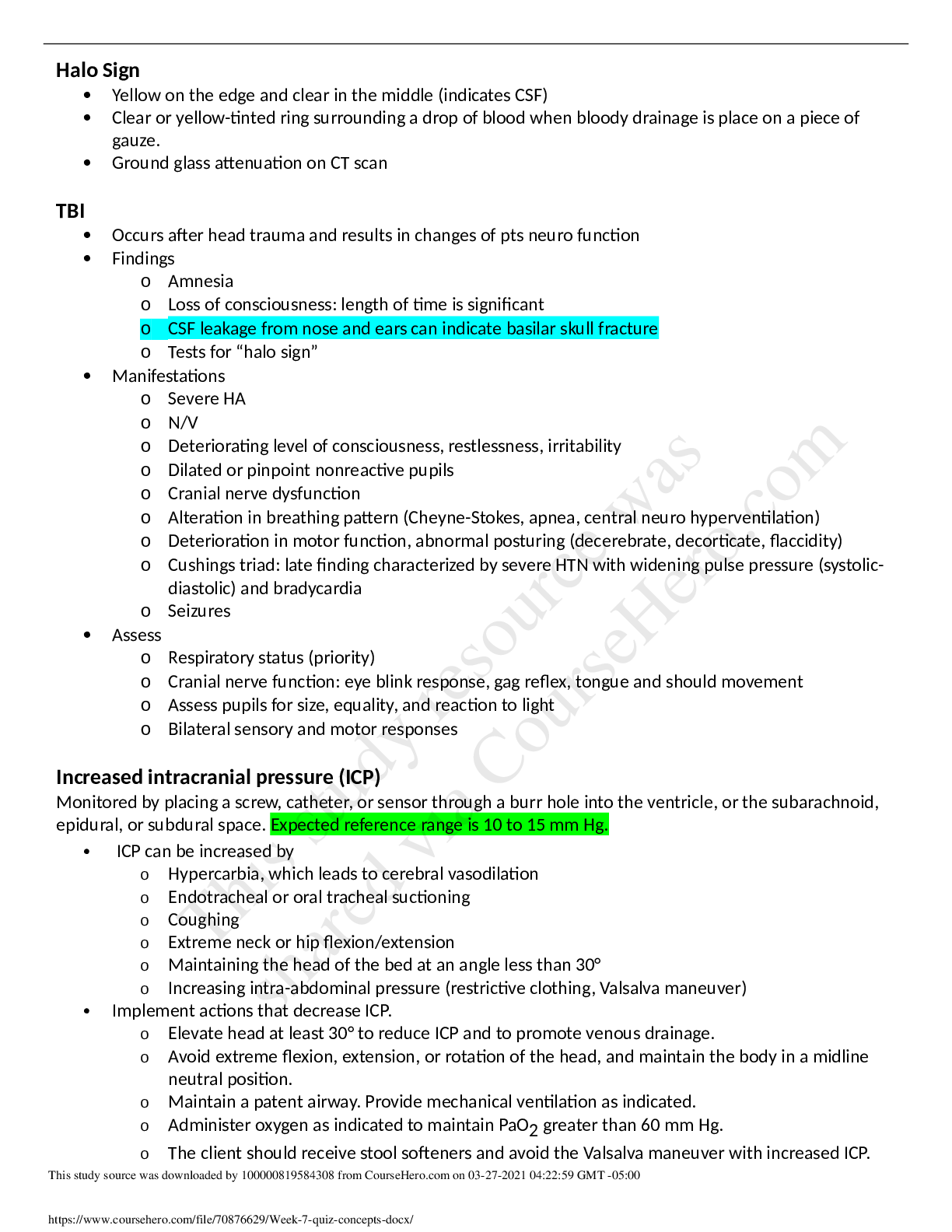 Preview image for NURS 480 Week 7 quiz concepts