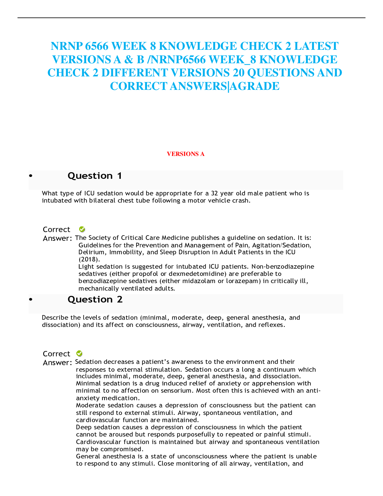 Preview of NRNP 6566 / NRNP6566 Advanced Care of Adults in Acute Settings I Week 8 Knowledge Check |