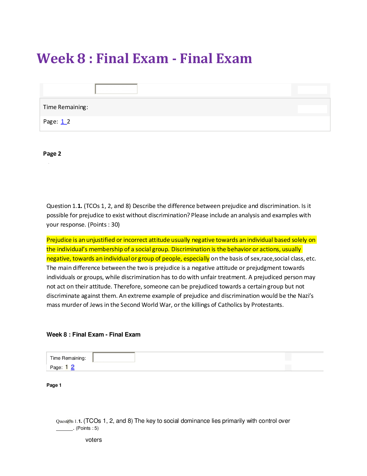 Preview of (SOLVED 2021) SOCS 350 Week 8 : Final Exam | Download To Score A