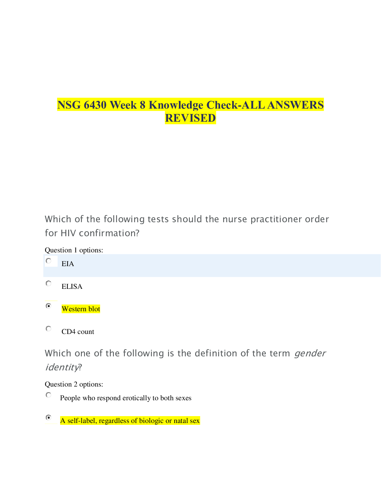 Preview of NSG 6430 Week 8 Knowledge Check-ALL ANSWERS REVISED