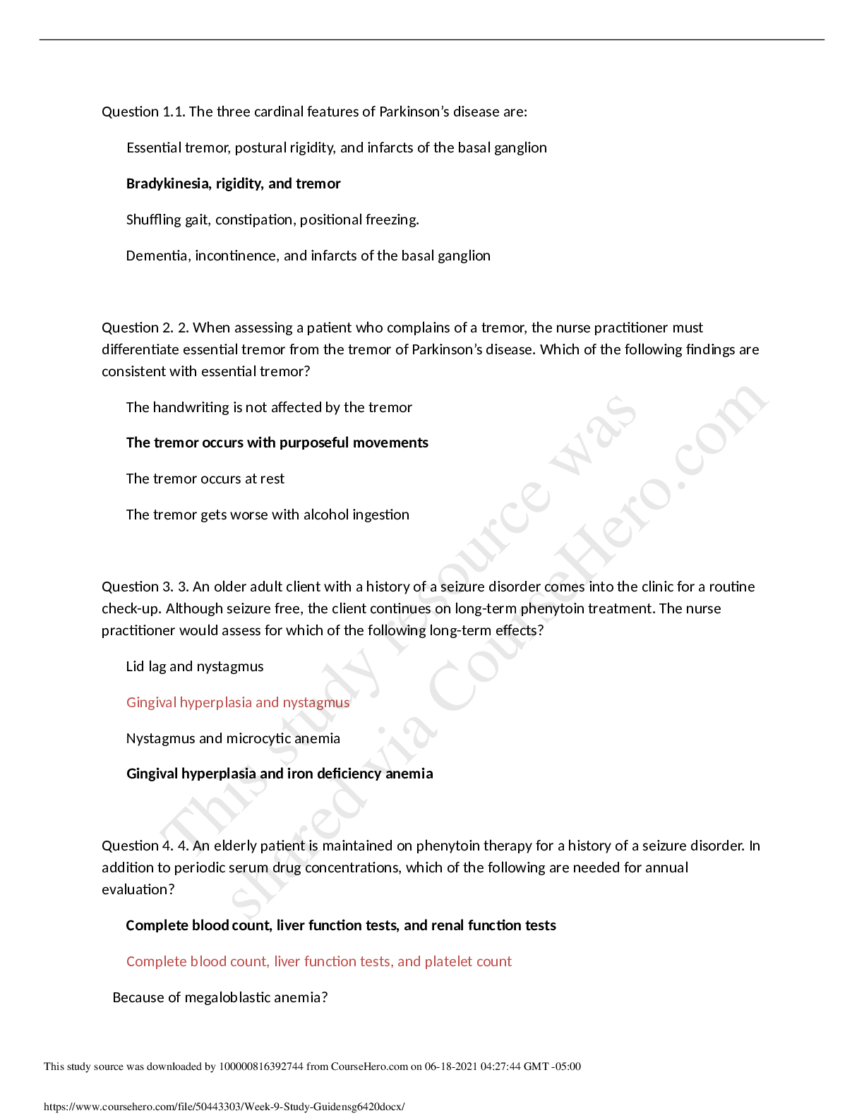Preview image for NSG 6440 Week 9 Study Guide with complete solution