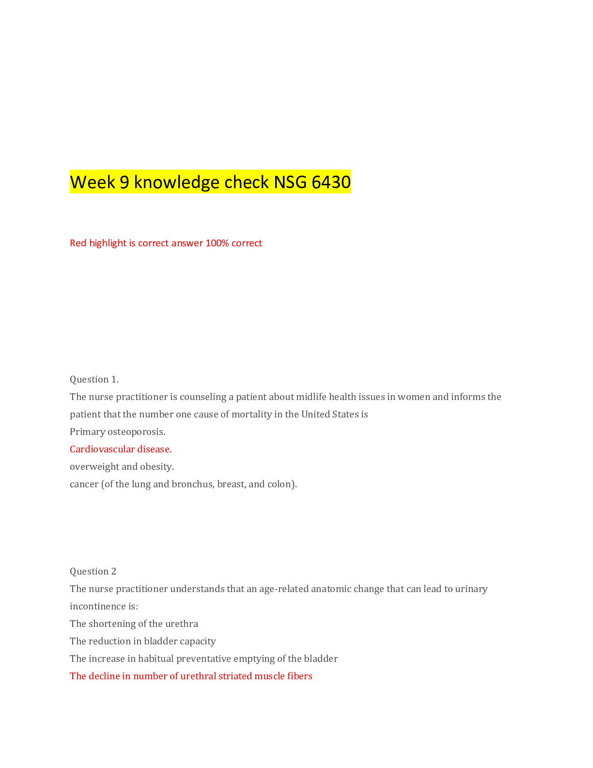 Preview of NSG 6430 Week 9 Knowledge Check-Question and Answers