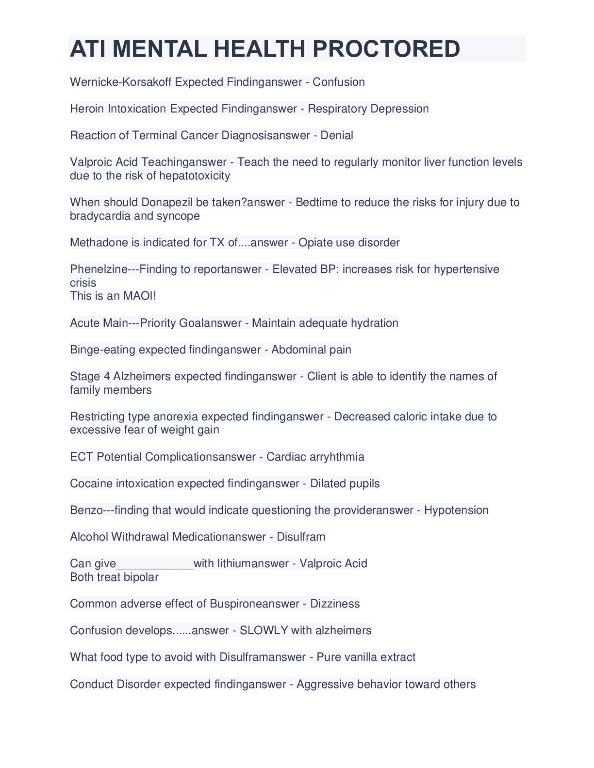 Preview image for ATI MENTAL HEALTH PROCTORED