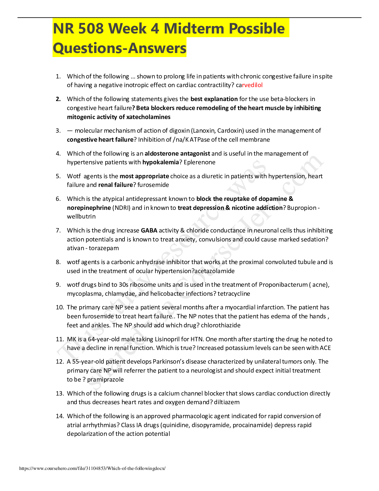 Preview image for NR 508 Week 4 Midterm Possible Questions-Answers(Rated A+)
