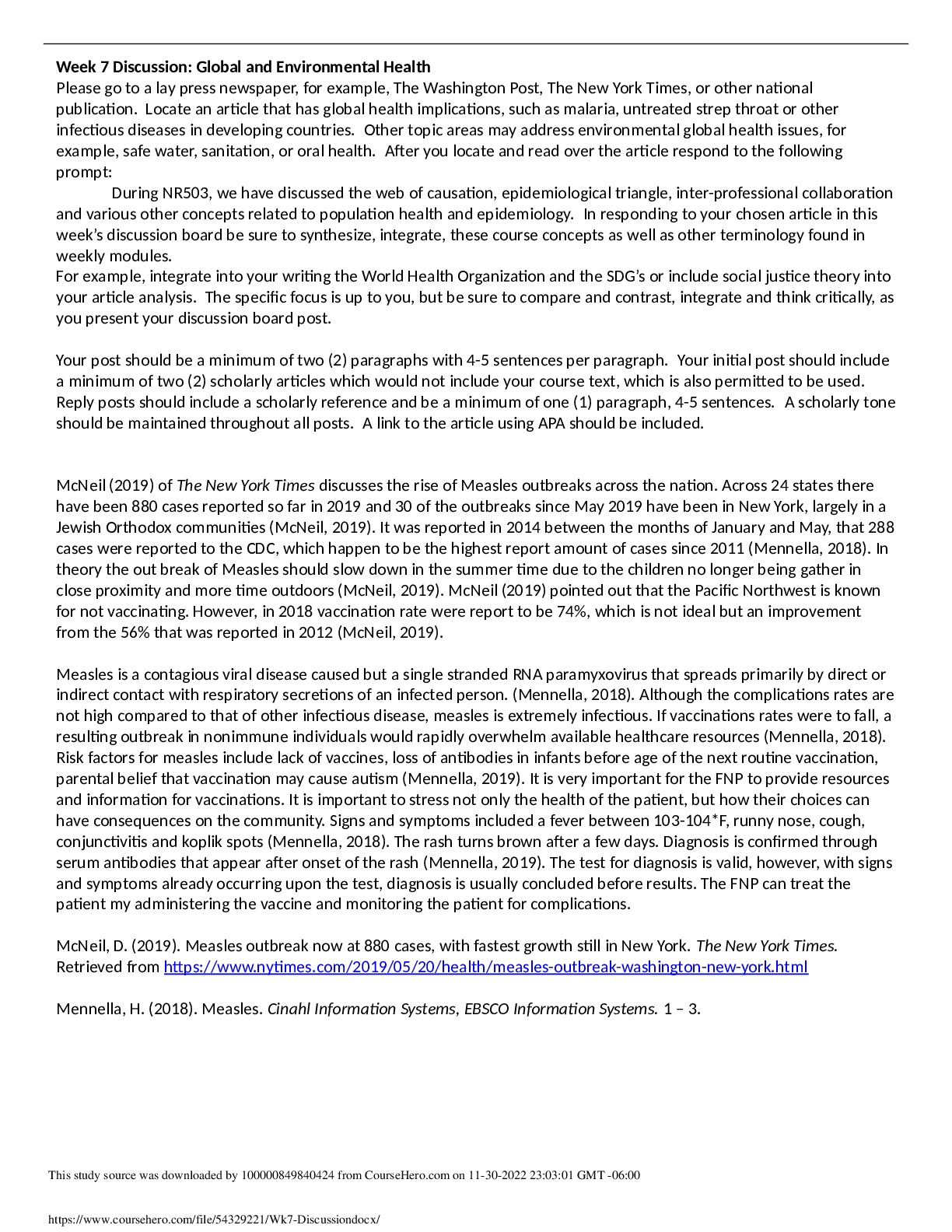 Preview image for NR 503 Week 7 Discussion: Global and Environmental Health – Coronavirus