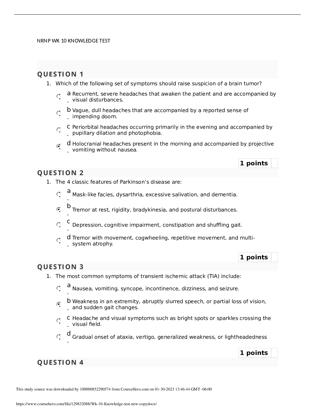 Preview image for NRNP WK 10 KNOWLEDGE TEST QUESTIONS AND ANSWERS 2023/2024