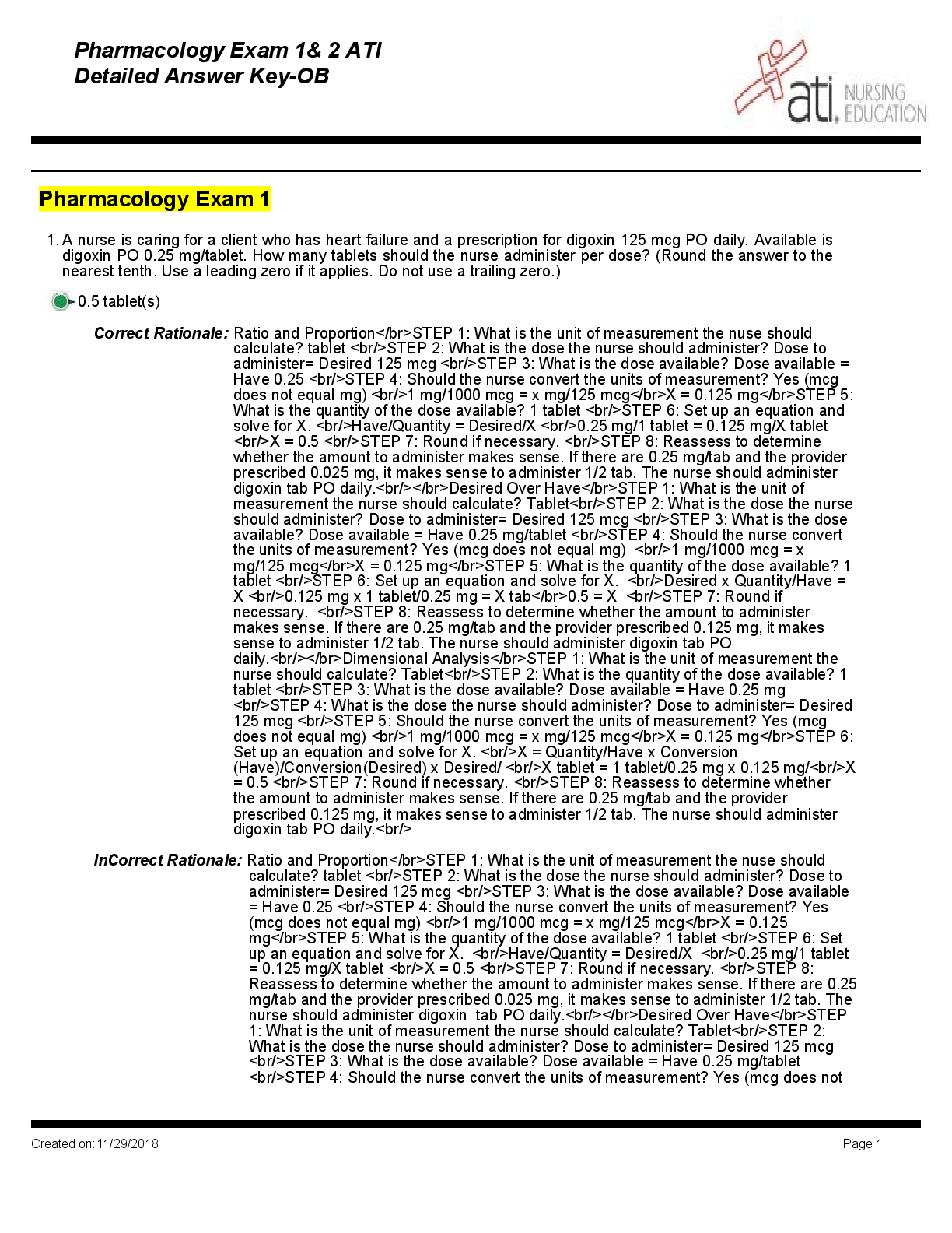 ATI Pharmacology Exam TEST BANK with Detailed Rationals and Elaborations- 100% correcT