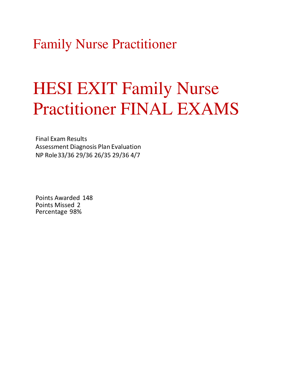 Preview of MASTERING HESI EXIT Family Nurse Practitioner FINAL EXAM.