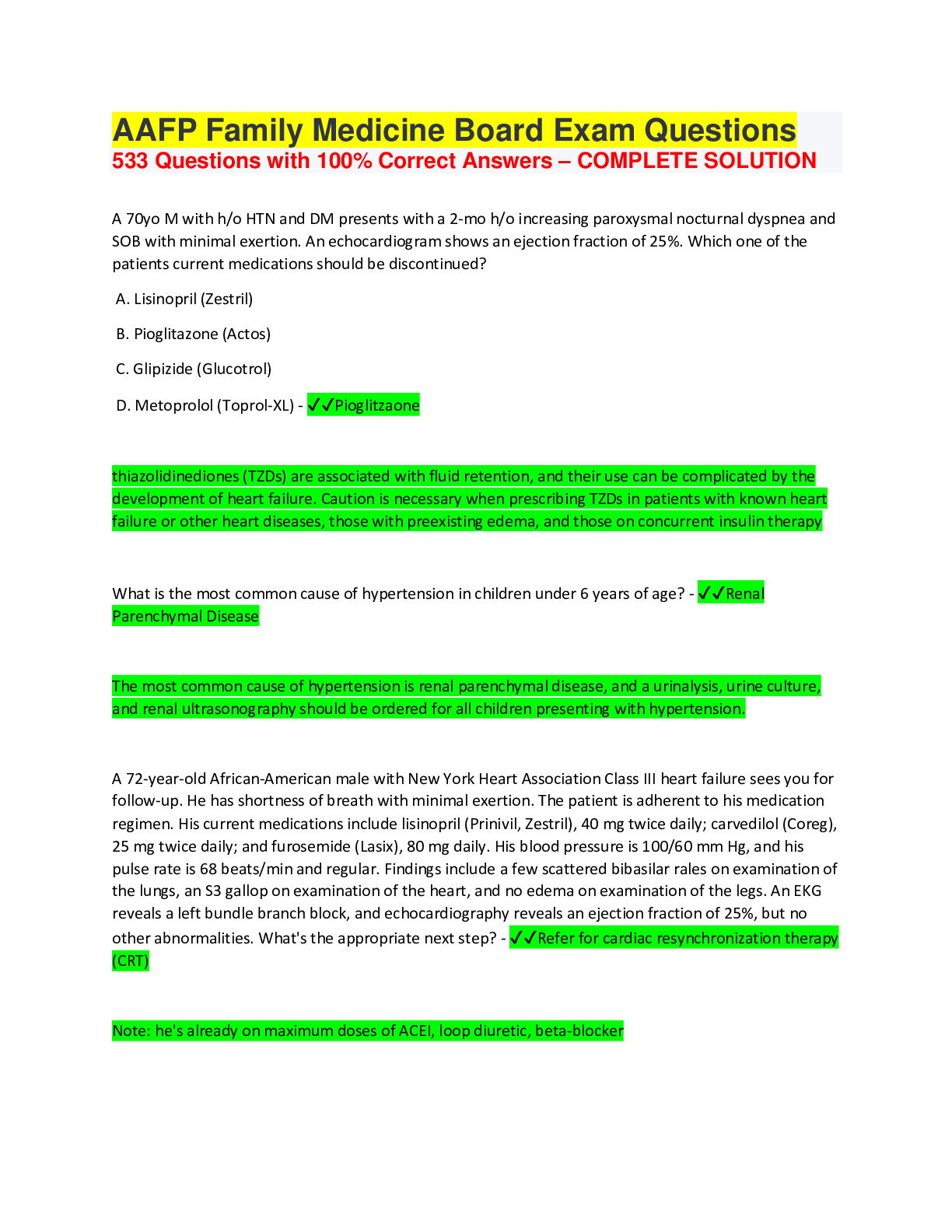 AAFP Family Medicine Board Exam Questions 533 Questions with 100% Correct Answers – COMPLETE SOLUTION