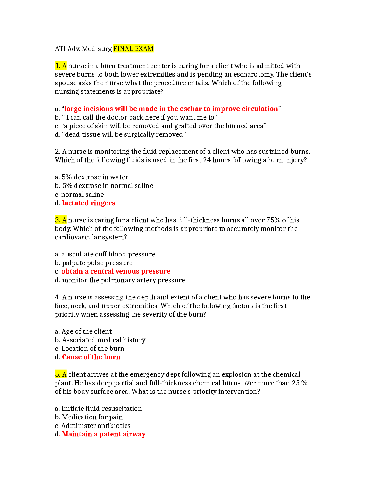 Preview image for ATI Adv. Med-surg FINAL EXAM