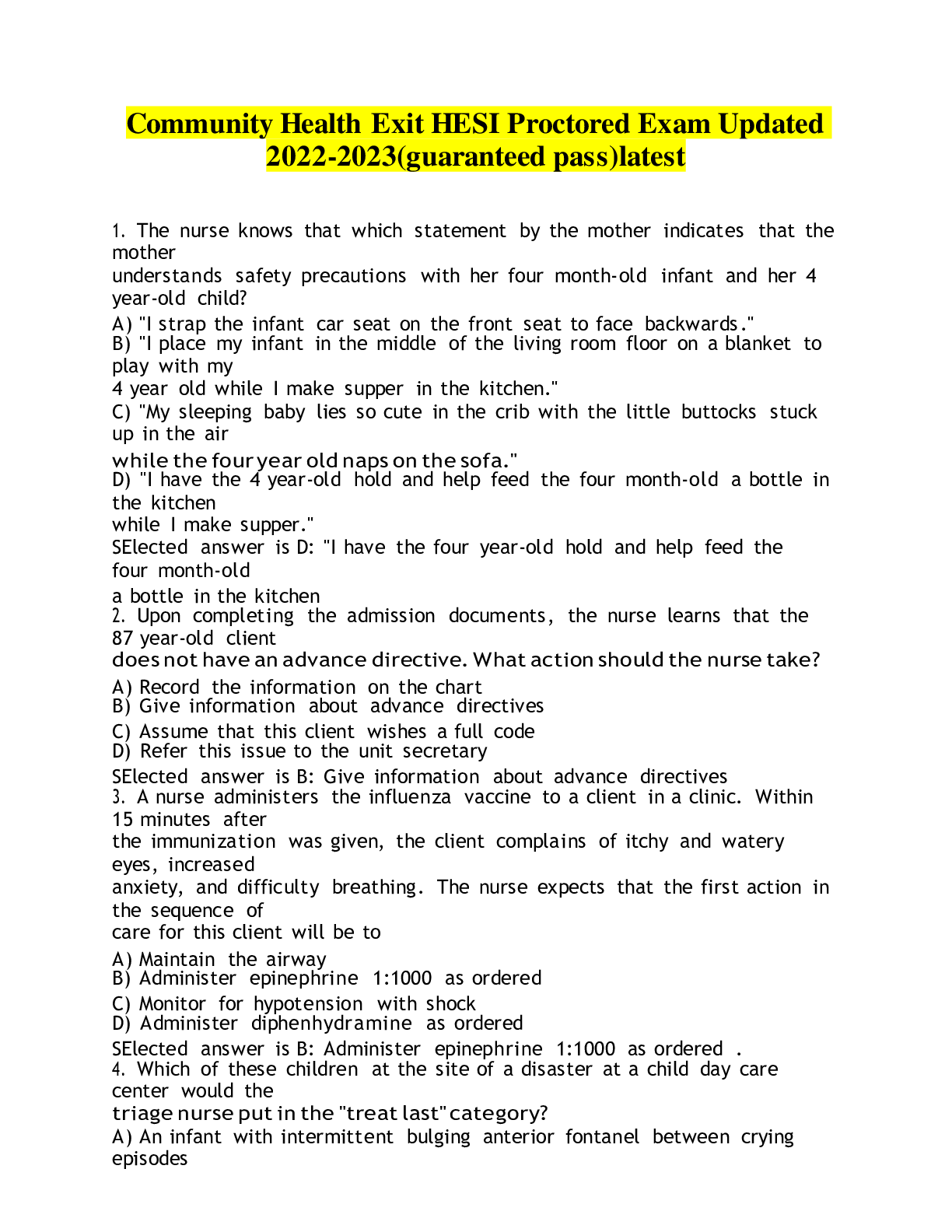 Preview image for Community Health Exit HESI Proctored Exam Updated 2022-2023(guaranteed pass)latest