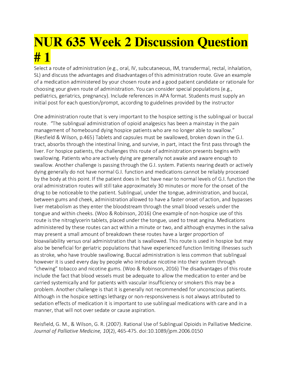 Preview of NUR 635 Week 2 Discussion Question # 1/COMPLETE SOLUTION